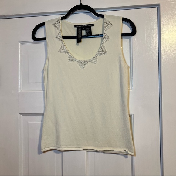 Michelle Nicole Tops - #88 MICHELLE NICOLE IVORY EMBELLISHED TANK TOP MEDIUM